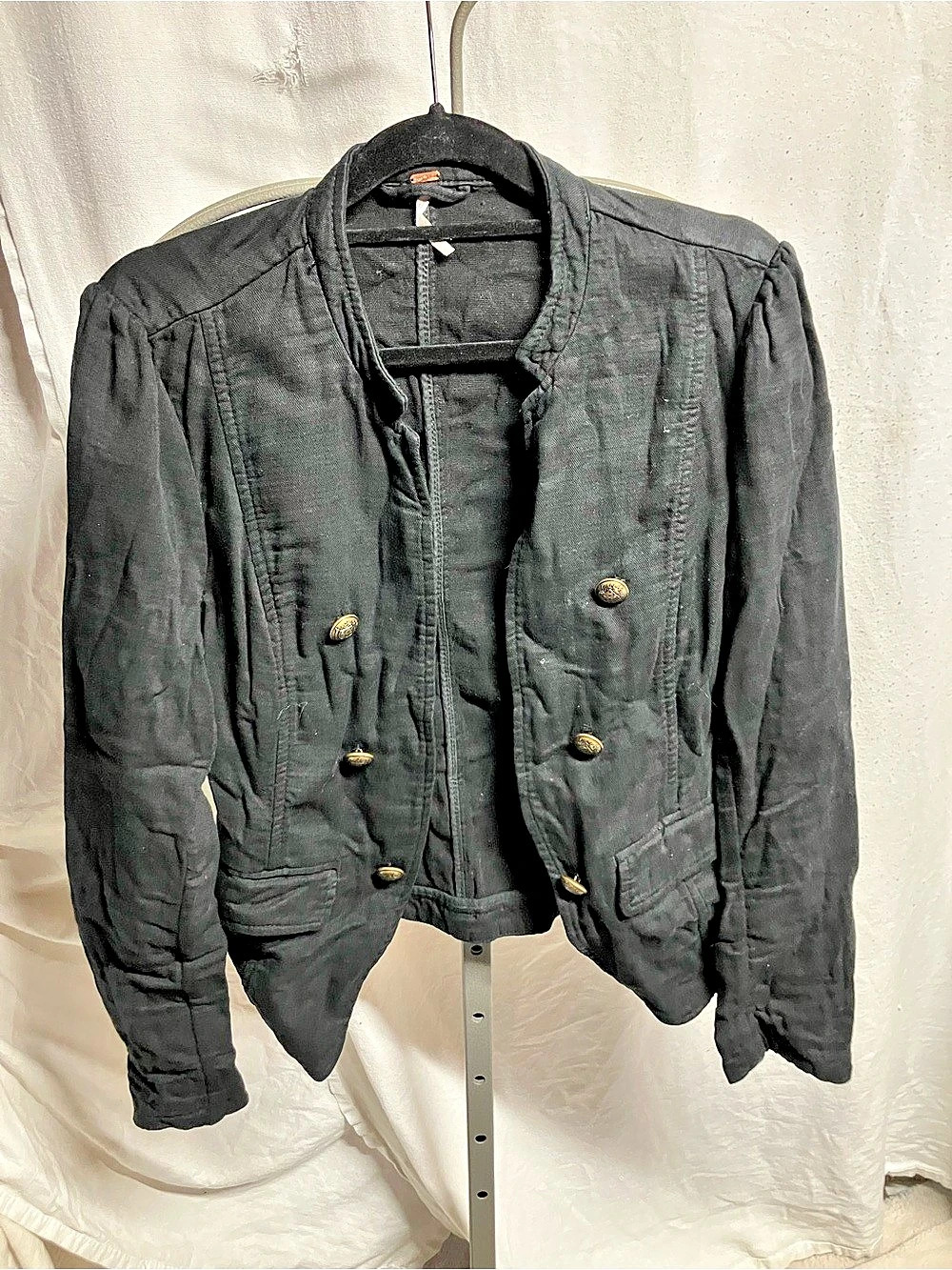 Free People Faye Military Jacket Black Button-Front - Large
